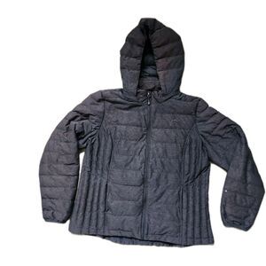 HeatKeep Down Puffer Jacket XL Gray Quilted Insulated Removable Hood Winter GUC